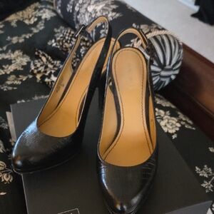 Nine West Black Slingback Heels Faux Croc